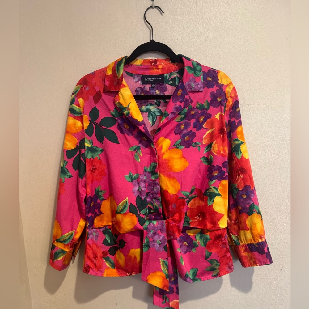 Jones New York Whimsical Floral Multicolor Blazer/Blouse